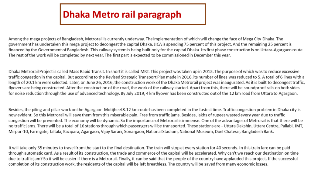 Dhaka Metro rail paragraph