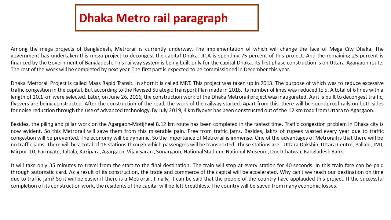 Dhaka Metro rail paragraph