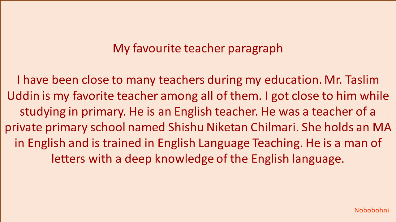 favourite teacher essay for class 1