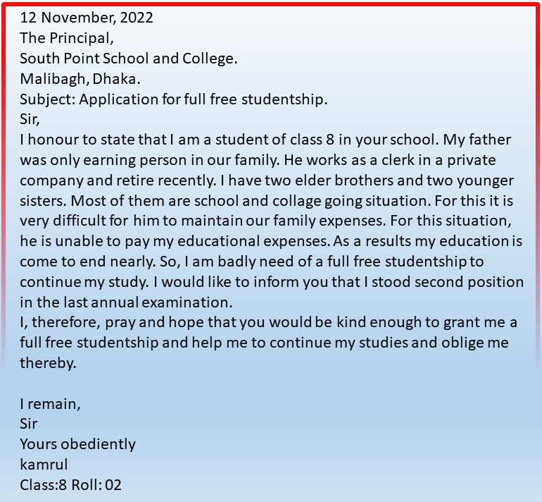 Application for full free studentship