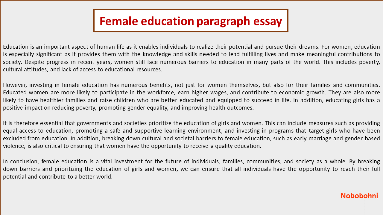 Female education paragraph essay