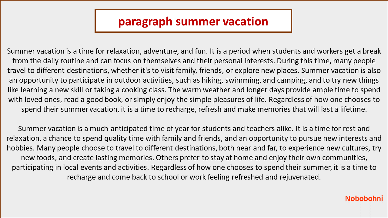 paragraph summer vacation